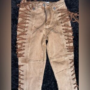 Brown Lace-Up Women Jeans